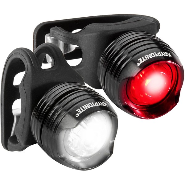 Kryptonite Bike Lights Front and Back, Comet F100 R100 Bright LED Bicycle Light Headlight and Rear Taillight Set, 2 Light Modes Runtime 61 Hours, Easy to Install Lights for Bike for Men Women