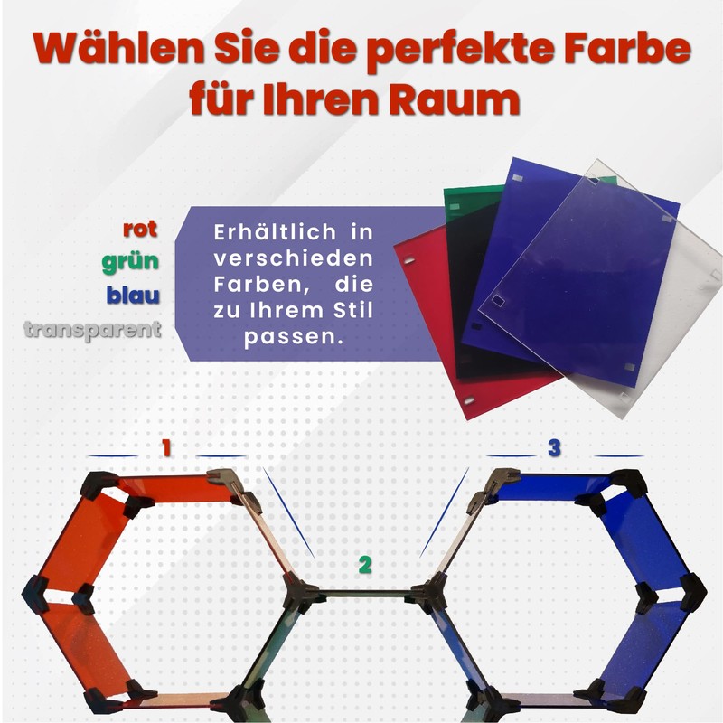 HexaFlex Modular Plexiglass Hexagon Shelving System, Expandable & Customisable, Wall