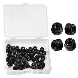 LEONTOOL 50Pcs M3 x 0.5mm Locknuts, Metric Self-Lock Nylon Inserted Hex Lock Nuts Black Zinc Plated 304 Stainless Steel Self Clinching Nut for Auto, Machine, Furniture, Tiny Nut with Storage Box
