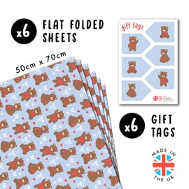 Funny Wrapping Paper - Bears, Heart, Love, Cute - 6 Sheets of Giftwrap for Women Men Her Him Girlfriend Boyfriend - All Occasion Valentine's Day - Comes With Stickers by Central 23