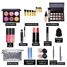 BrilliantDay 28 Pieces Multi-Purpose Makeup Set All-in-One Makeup Gift Set Cosmetic Palette Starter Kit Lip Gloss Blush Brush Eyeshadow Palette Highly Pigmented for Women Girls