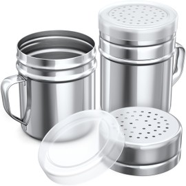 CUSINIUM Metal Salt Pepper Dredge Shakers - With Handle - Seasonings Spice Shakers With Holes and Lids - 10 Ounce, 2pcs | Style: Medium