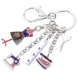 DUOWEI Sewing Machine Tools Scissors Flatiron Keychain Zinc Alloy Keychain Bag Pendant Gift for Women Girls, purple