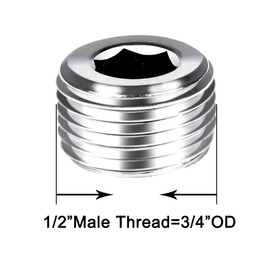 Joywayus 2Pcs Stainless Steel Internal Hex Countersunk Thread Socket Pipe Plug 1/2"NPT Male