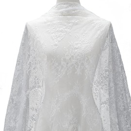 CABODYALS 150 cm x 300 cm White Soft Silk Fabric Embroidered Lace Fabric Tulle Stitched Fabric Sold by the Metre Vintage Mesh Pattern Embroidery Fabrics for Sewing Making DIY Party Dresses and