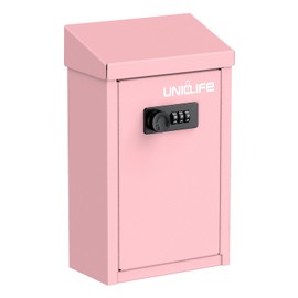 Uniclife Pink Key Drop Box for Outside, Metal Donation Box Collection Box with Combination Lock, Safe Suggestion Box, Wall Mounted Mailbox with Top Slot, Steel Cash Drop Box for Home Office