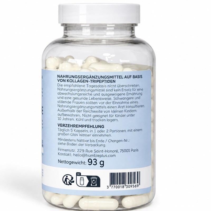 HUMBLE+ Marine Collagen Capsules Highly Concentrated - Type 1-150 Capsules