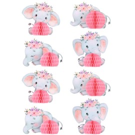 Lenwen 8 Pcs Pink Elephant Baby Shower Decorations for Girl Baby Shower Table Centerpieces Elephant Party Decorations Elephant Honeycomb Centerpieces Table Decorations for Kids Birthday Party Supplies