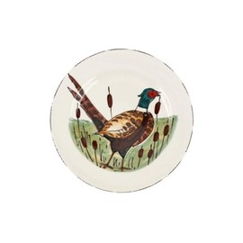 Vietri Wildlife Pheasant Salad Plate Handcrafted Terra Bianca Appetizer Dessert Sandwich Dish - 8.5 Inch Multicolor