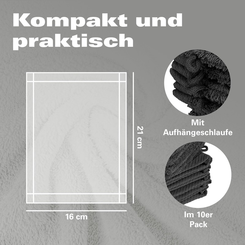 Pack of 10 Wash Mitts, 15 x 21 cm, 100% Cotton