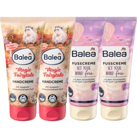Balea 4er-Set Hautpflege: Handcreme MAGIC FAIRYTALE aromatisch, blumig, fruchtig für trockene, strapazierte Hände (2 x 100 ml) + Fußcreme SET YOUR MIND FREE extra Feuchtigkeit (2 x 100 ml), 400 ml