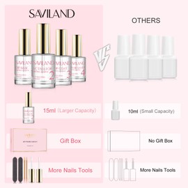 Saviland Dipping Powder Liquid Set 15 ml/0.52 oz, 10 Pieces Dipping Powder Nails Set with Base Coat Top Coat Activator Acrylic Dip Nail Set Required Tools for Nail Art
