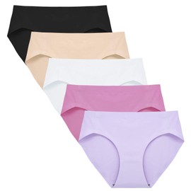 FallSweet No Show Underwear for Women Seamless High Cut Briefs Mid-waist Soft No Panty Lines,Pack of 5(color2,XL)