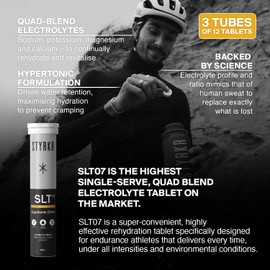 Electrolytes Tablets by Styrkr - Citrus - 3X Pack of 12 Hydration Tablets - 1000mg per Serving - 2X Higher Salts - Used by Endurance Athletes - Advanced Quad-Blend Formulation - SLT07 12x per Tube