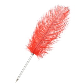 PATIKIL 30cm/12 Feather Ballpoint Pen, 1 Pcs Ink Vintage Quill Pen Refined Plated Dip Pen for Calligraphy Writing Signature Wedding Gift, Red