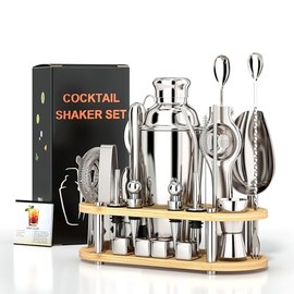 EffiQ-Rate 25pcs Stainless Steel Cocktail Shaker Set with Bamboo Stand