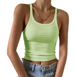 Artfish Women's Sleeveless Tank Top Form Fitting Scoop Neck Ribbed Knit Basic Cami Tight Fitted Lime Green, M