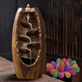DXIA Incense Holder, Backflow Incense Burner Ceramic, Chinese Incense Holder, Waterfall Backflow Incense Burner, Aromatherapy Ornament, Home Decor, for Home and Office, Yoga, Spa