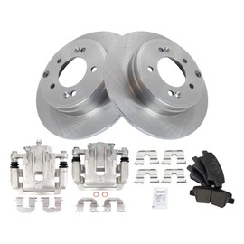 TRQ Rear Brake Pad & Rotor Kit Brake Caliper Brake Pads Brake Rotor Ceramic Compatible with 2014-2015 Kia Optima