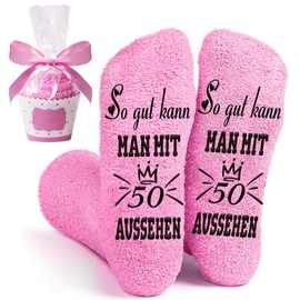QXRXN Gift Ideas for Women for Birthday, Cuddly Socks Ladies 39-42 Non-Slip So Well Can You Look With 18 30 40 50 Socks Funny Socks for Girls Girlfriend Gifts for Birthday Wife, 50
