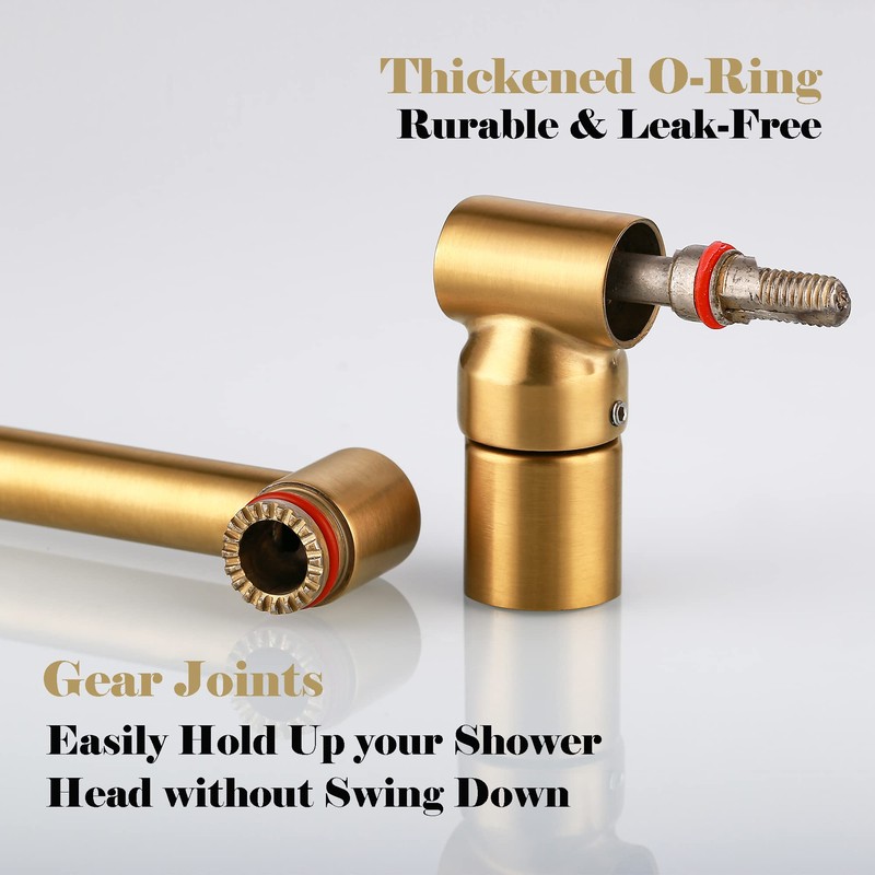 TreaZieo 13-Inch Shower Head Arm, Gold, Stainless Steel, Adjustable, Locking