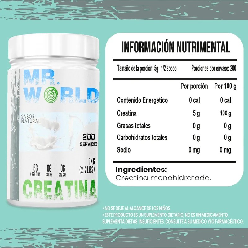 Suplemento Creatina Monohidratada Mr. World 1 Kg 200 Servici