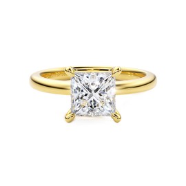 Blueeve 2ct Princess Engagement Rings for Women, D Color VVS1 Clarity Lab Created Diamond Rings 14K Yellow Gold Vermeil Solitaire Gold Moissanite Ring for Women Anniversary Wedding Rings Jewelry Gifts