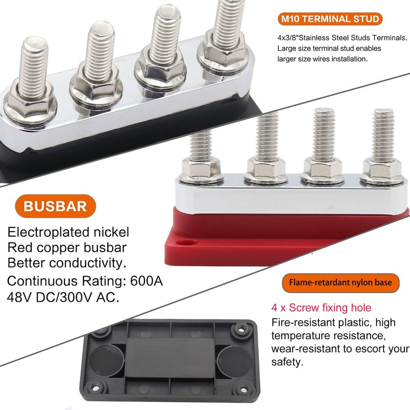 Gloaso Bus Bar Copper 12V-48V DC 600A High Current Busbar