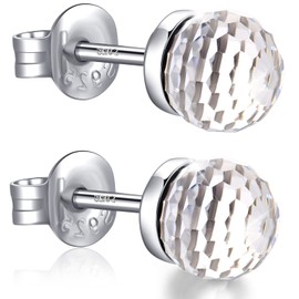 jiamiaoi Sparkle Crystal Stud Earrings for Women Girls 925 Sterling Silver Stud Earrings 6mm - 8mm Bar Colored Crystal Earrings Hypoallergenic Magic Ball Stud Earrings For Men Women