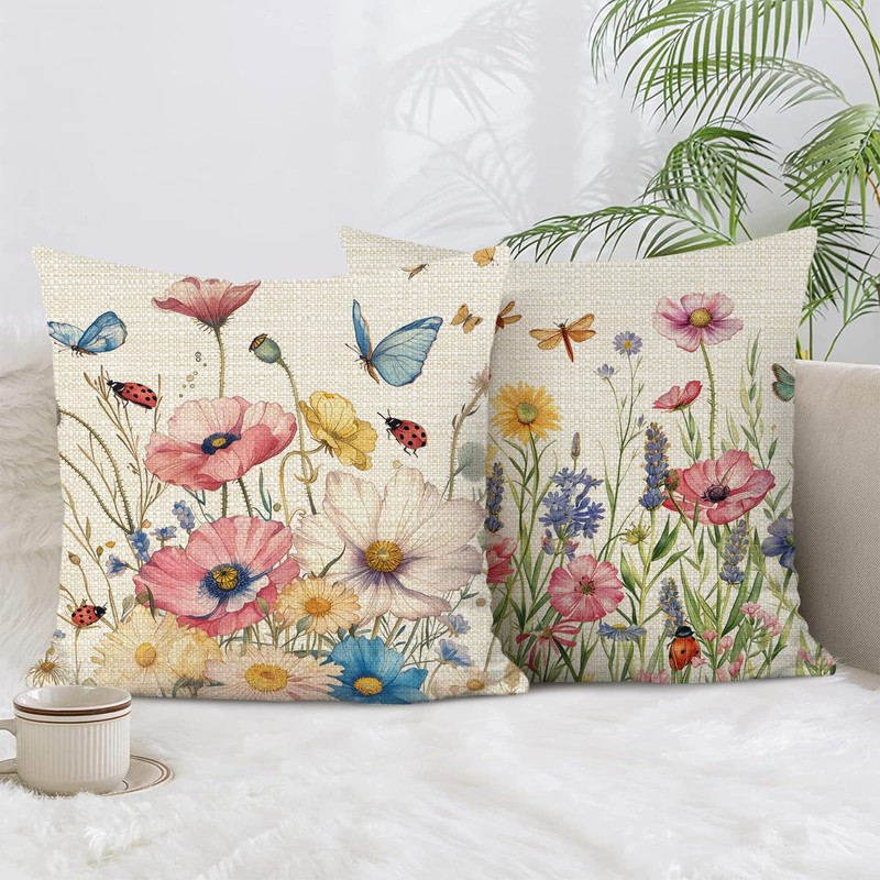 BREASOME 18x18 Inch Floral Butterfly Pillow Covers Set of 4