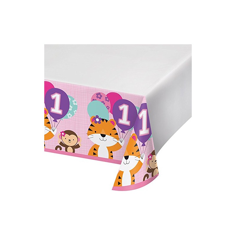 Creative Converting 324616 Border Print Plastic Tablecover, One is Fun-Girl