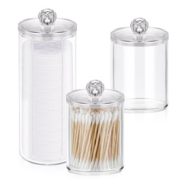 3 Pack Cotton Pad Dispenser Organiser Set, Acrylic Bathroom Container with Lid, Cotton Buds and Cotton Pads Storage Box, Bathroom Cotton Buds and Swabs, Bedroom Storage