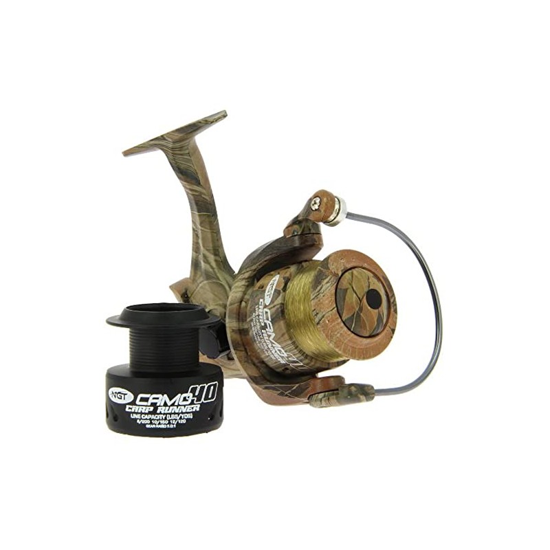 NGT Camo40 3bb Carp Runner' Reel with Spare Spool -