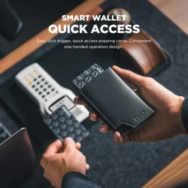 VULKIT Cartera para Hombre Minimalista Pop-Up Tarjetero RFID Bloqueo Cierre Magnético Cartera de Piel con Ventana de Identificación para Dinero en Efectivo y Tarjetas de Crédito Hasta 11 Tarjetas