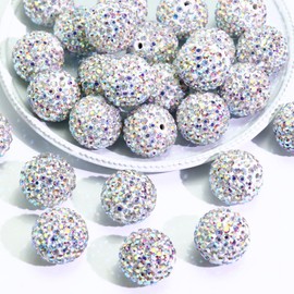 Dowarm 16MM Crystal AB Rhinestone Beads for Crafting, Round Polymer Clay Crystal Beads for Jewelry Making Bracelet Necklace Earring Beaded Pen, Fancy Shamballa Pave Disco Ball Diamond Beads, 20PCS