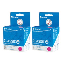 K-Active Kinesiology Tape Classic PINK Water Resistant and Hypoallergenic 50mm x 5m (2 Rolls)