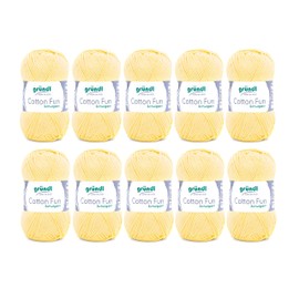 Gründl Cotton Fun Knitting Yarn / Crochet Yarn, (Soft Yarn Made from 100% Cotton, Oeko-Tex Certified, 50 g/115 m, Needle Size: 3-4, 10 Balls of 50 g), Pastel Yellow, 27.00 x 11.00 x 07.00 cm