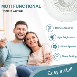 DLLT Low Profile Ceiling Fan with Light, 18.5'' LED Dimmable Ceiling Fans with Lights and Remote, Modern Bladeless Enclosed Ceiling Fan Flush Mount with Reverse Motor for Bedroom Living Room, White