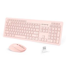 seenda Wireless Keyboard and Mouse Combo, 2.4GHz Wireless Quiet Keyboard Mouse with USB Receiver, Full Size Cute Wireless Keyboard Mouse Set for Windows Laptop Computer Desktop, Pink