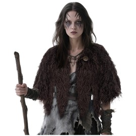 L'VOW Viking Fur Cloak with Clasp Medieval Fur Shawl Shoulder Wrap Mantle Renaissance LARP Cosplay Costume(Coffee)