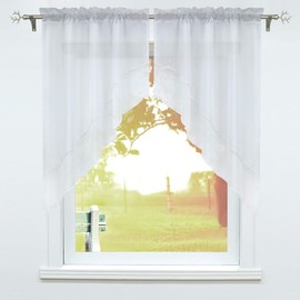 SCHOAL Net Curtain with Drawstring, 2 Pieces, Small Window Curtains, Kitchen Set, Bistro Curtains, Voile Stores, Window Curtain, Modern White, W x H 80 x 80 cm