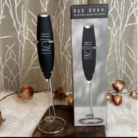 Rae Dunn FROTH Electric Milk Frother Black Cappuccino Latte Mixer Barista NIB