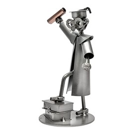 STEEMO Screw Man Figure: Bachelor Academic Master Graduate Gift Metal Decoration Steel Grey 12 x 10 x 18 cm