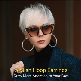 PROSTEEL Women's Hoop Earrings 5 mm Thick Round Hoop Earrings 30 mm/40 mm/60 mm/80 mm Hoop Earrings Stainless Steel/18 K Gold-Plated Earrings Accessory for Women Girls, Metal, Not applicable