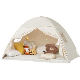 jiangcha Twin Bunk Bed Tent Canopy for Playhouse, Indoor Portable Foldable Privacy Shelter with Breathable Starry Canopy for Girls & Boys Bedrooms (Beige)