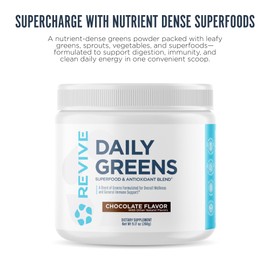 Revive MD Daily Greens Powder, Chocolate - Superfood & Antioxidant Blend for Energy, Gut Health & Immune Support - Greens Supplement with Essential Vitamins, Minerals, Digestive Enzymes & Probiotics