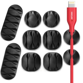 Antonki 10 Pack Cable Clips, Cable Management, Cord Organizer Wire Cable Clip Holders Cable Manage System with Advanced Long Lasting Acrylic Gum for Desktop PC Laptop TV Home Office
