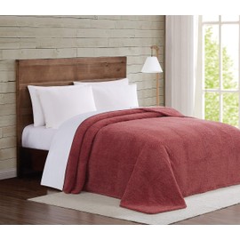 Brooklyn Loom Marshmallow Sherpa Bed Blanket, Full/Queen, Dusty Rose