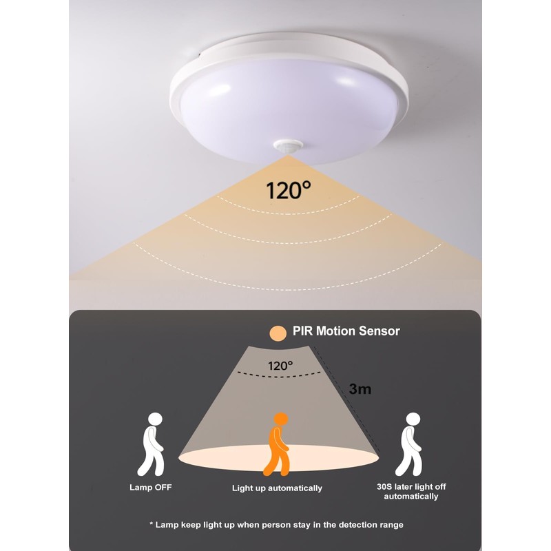 Etrogo Ceiling Light with Motion Sensor PIR and Twilight Sensor