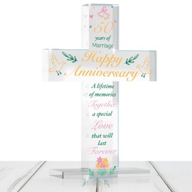 Gifts for 50th Wedding Anniversary for Couple Parents Gifts for 50 year Golden Anniversary Christian Wedding Anniversary Cross Acrylic Decorations for Home Office Shelf Desk